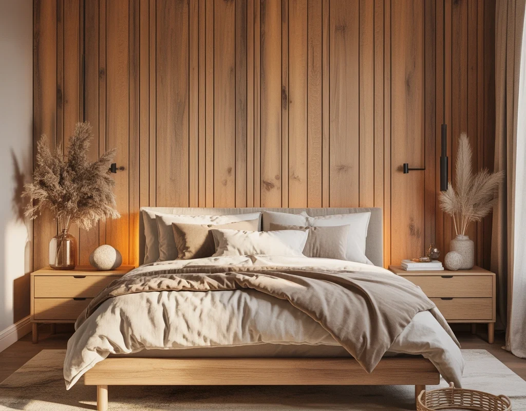 Wood Panel Wallpaper Ideas for a Warm and Natural Bedroom Look