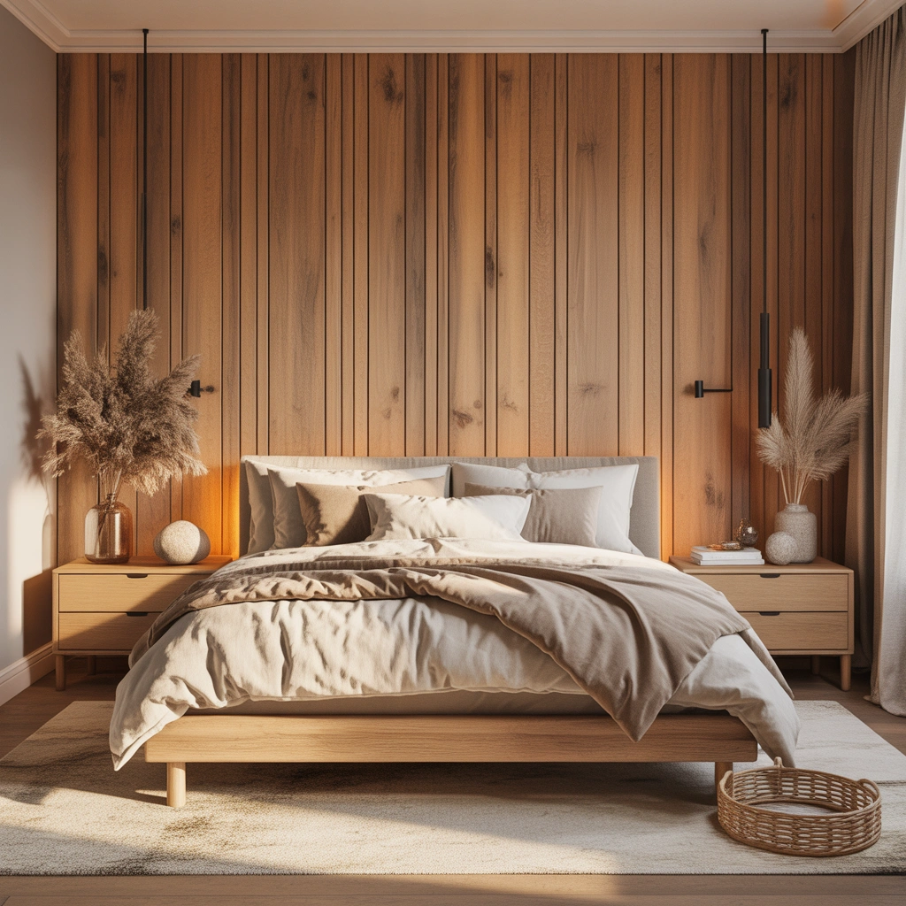 Wood Panel Wallpaper Ideas for a Warm and Natural Bedroom Look