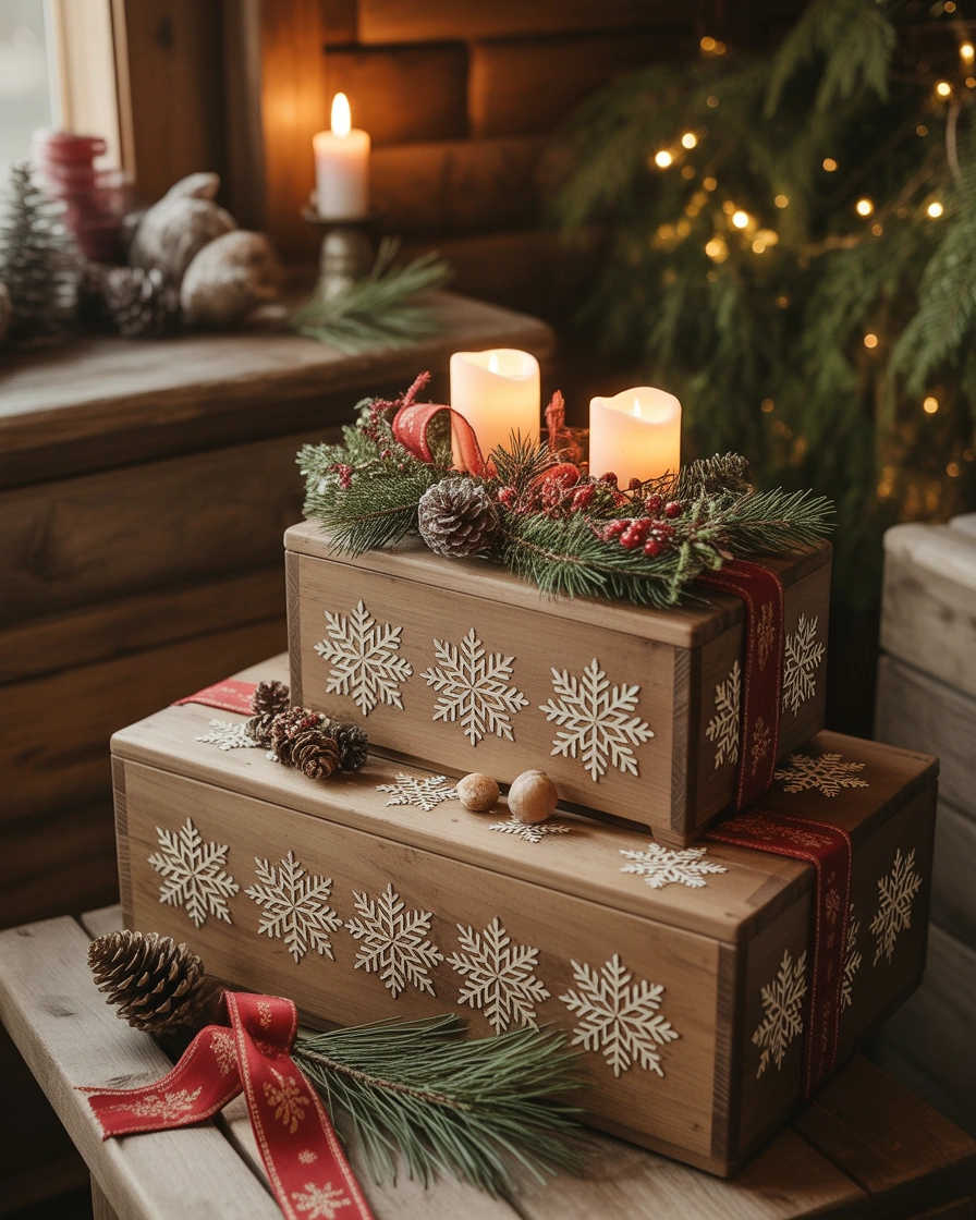 Wooden Christmas Box Decoration For A Natural Holiday Look