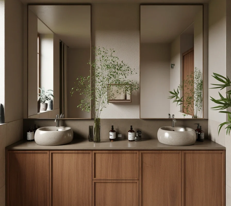 Wooden Double Sink Bathroom Vanity for a Natural and Warm Appearance