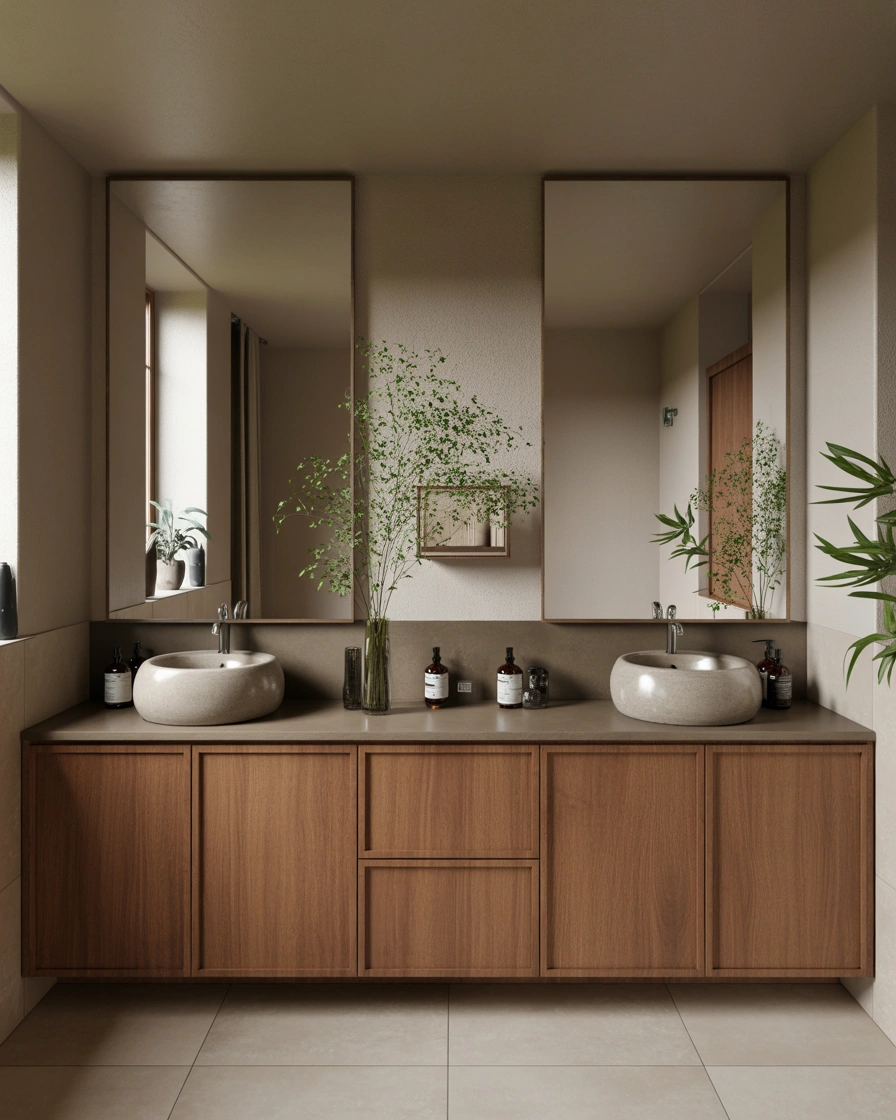 Wooden Double Sink Bathroom Vanity for a Natural and Warm Appearance