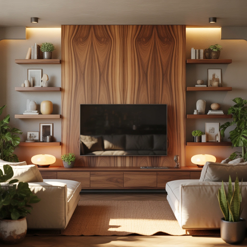 Wooden Entertainment Center For A Warm And Natural Feel