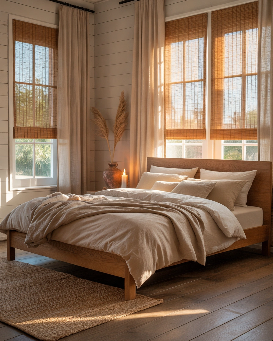Woven Bamboo Shades for Natural Farmhouse Texture