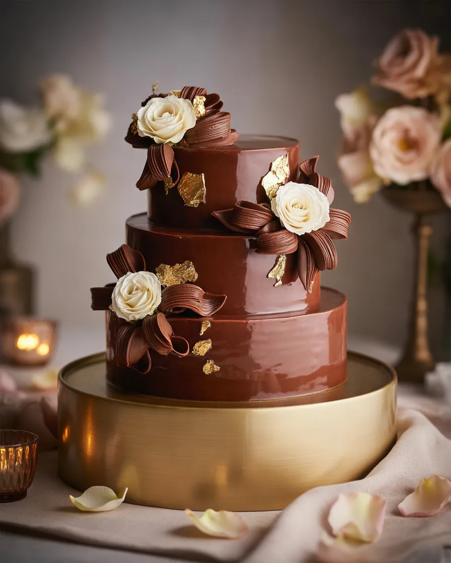 A-Chocolate-Wedding-Cake-With-Decorative-Details