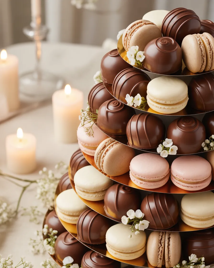 A-Chocolate-and-Macaron-Dessert-Tower