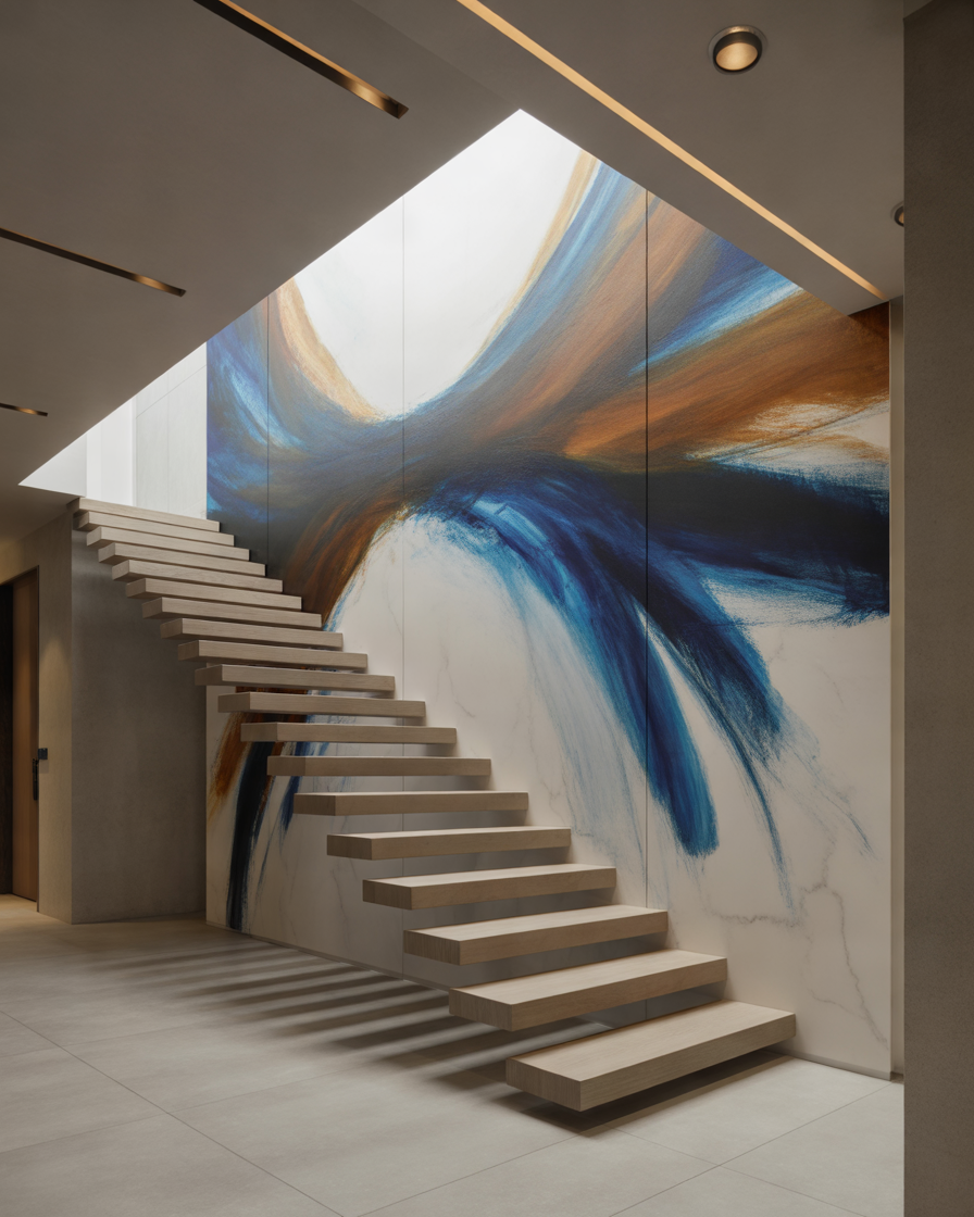 Abstract-Art-Feature-Wall-for-a-Creative-Staircase