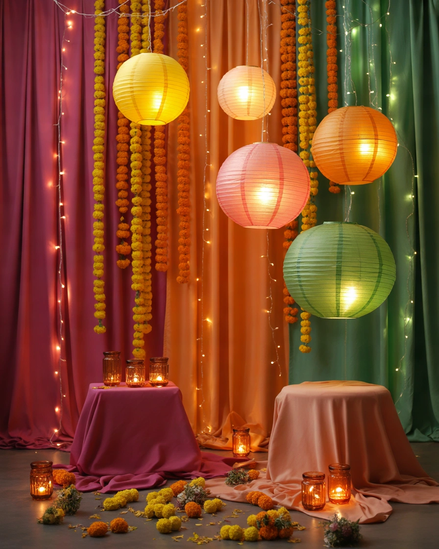 Add DIY Fairy Lights and Lanterns for Evening Dholki Decor
