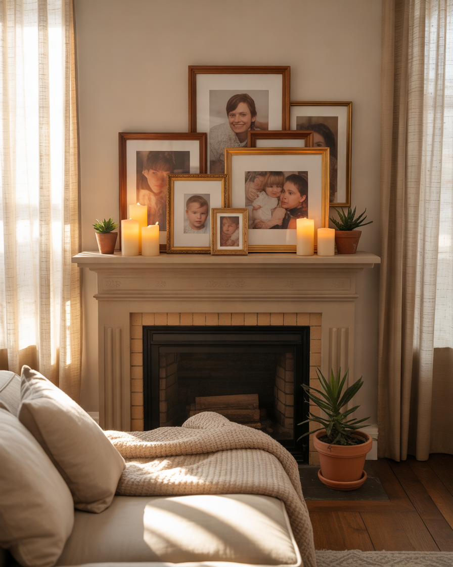 Add-Family-Photos-for-a-Personal-Fireplace-Mantel-Display