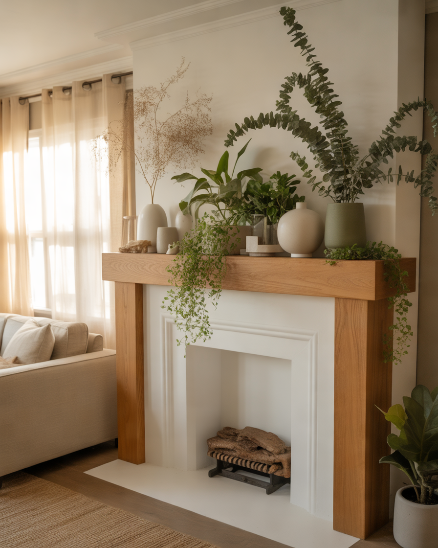 Add-Greenery-for-a-Fresh-and-Natural-Fireplace-Mantel-Design