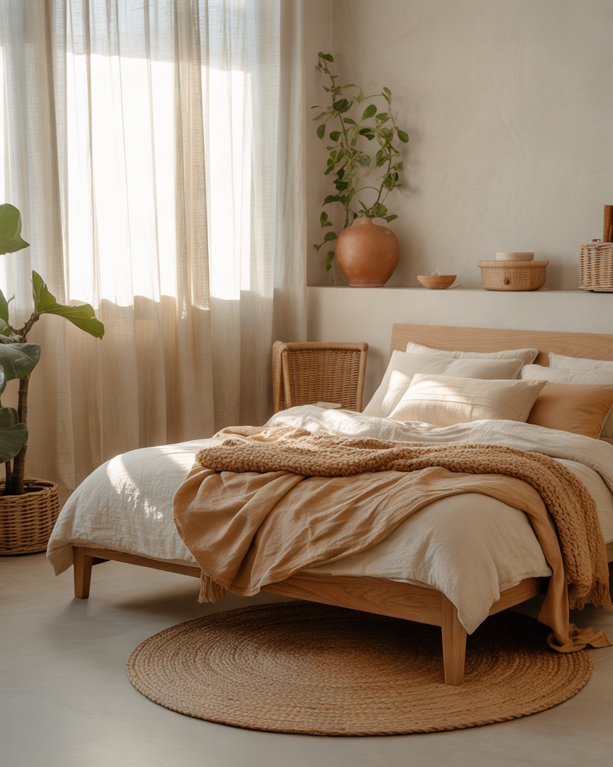 Add-Natural-Fiber-Rugs-to-Make-the-Bedroom-Feel-Grounded