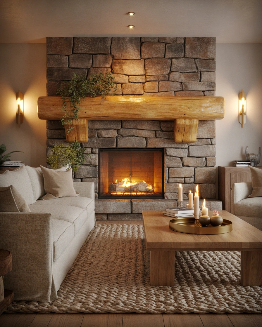 Add Warmth With a Natural Stone Fireplace