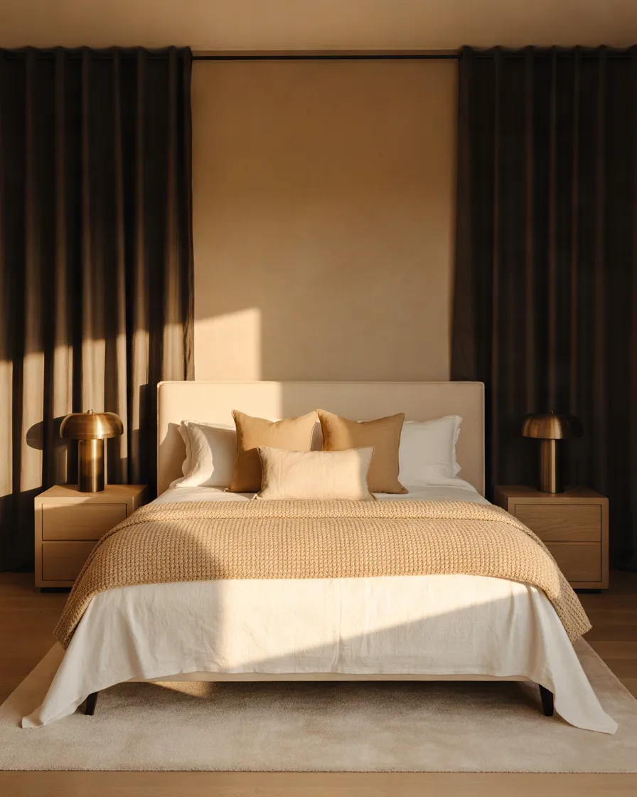 Black-Curtains-with-Beige-and-Cream-Bedroom-Decor