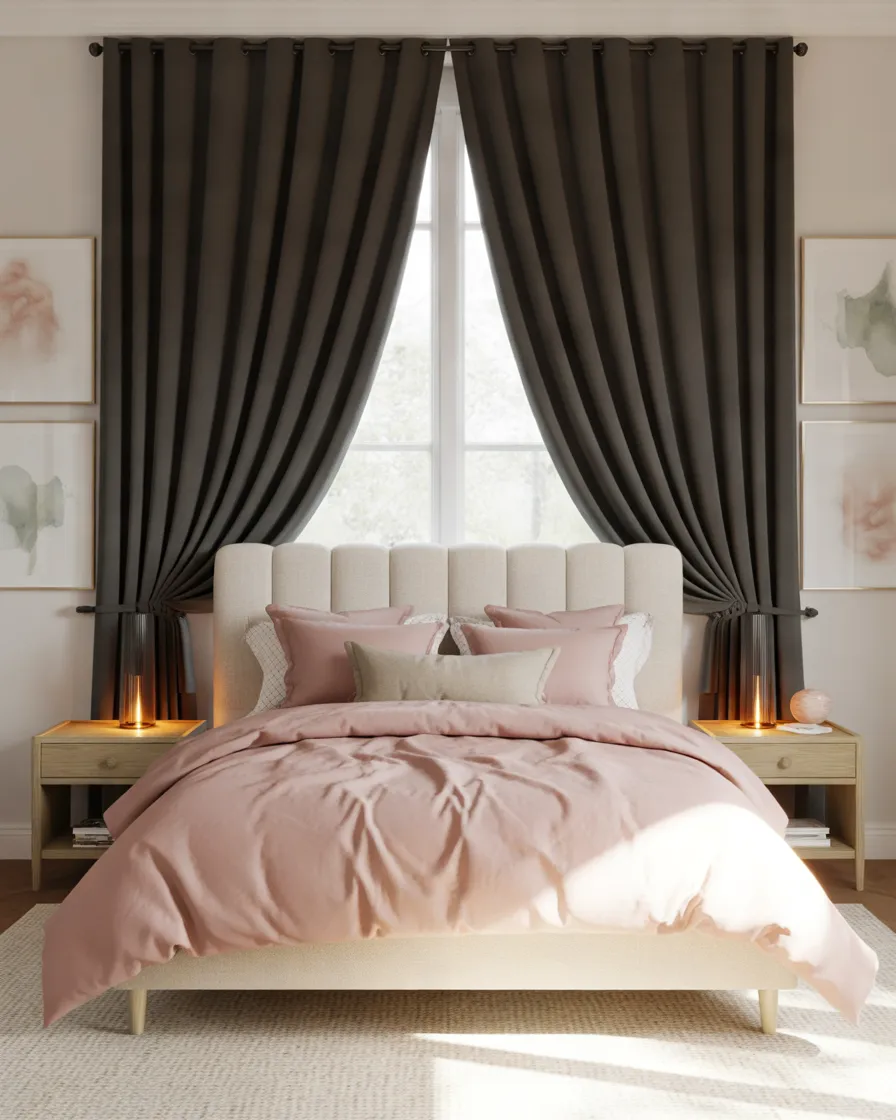 Black-Curtains-with-Soft-Pastel-Bedroom-Accents