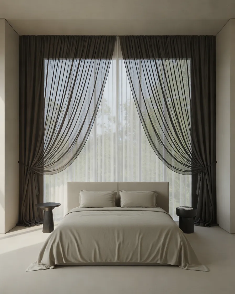 Black-Sheer-Curtains-for-an-Airy-and-Contemporary-Bedroom