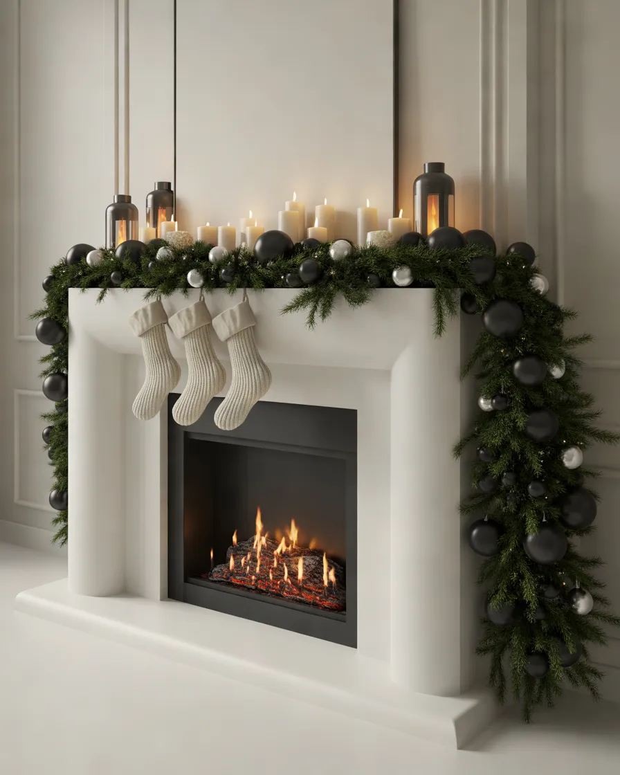 Black-White-and-Green-Christmas-Fireplace