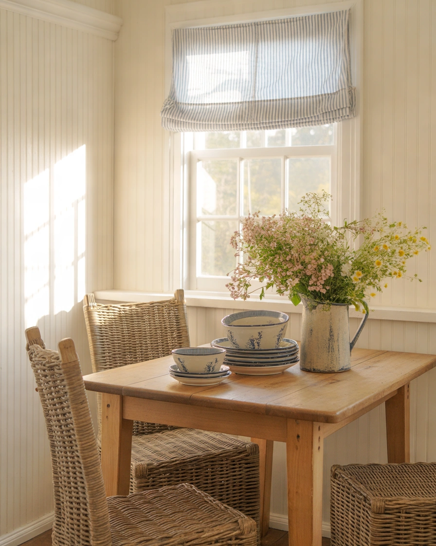 Blue and White Ticking Stripe Valance