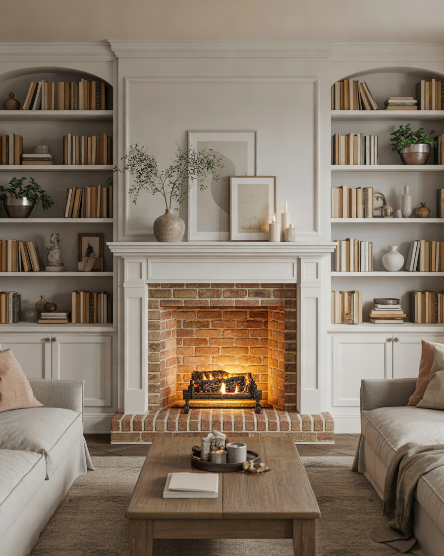 Brick-Fireplace-With-Built-In-Shelves-for-a-Functional-Feature-Wall
