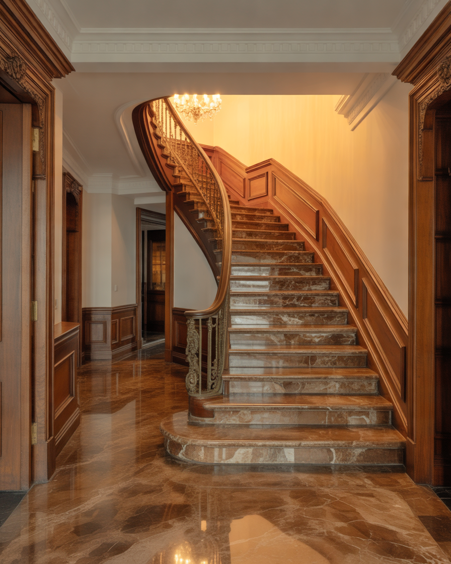 Brown-Marble-Staircase-for-a-Rich-Traditional-Style