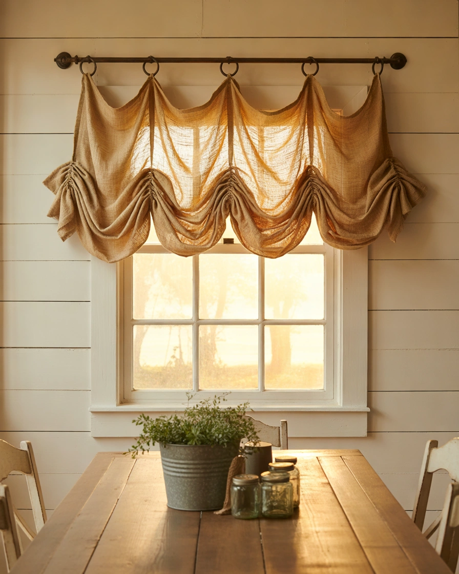 Burlap Farmhouse Valance