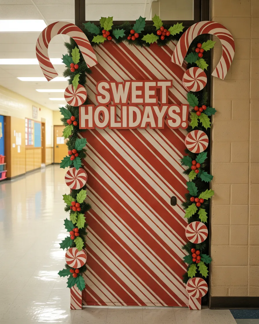 Candy-Cane-Classroom-Door-With-Red-and-White-Stripes