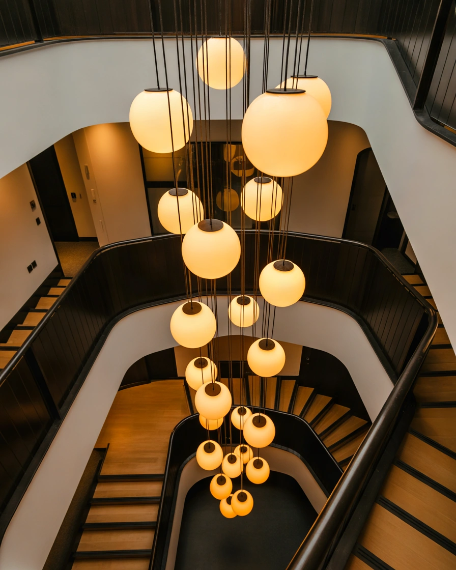 Ceiling Pendant Cluster Above the Stairs