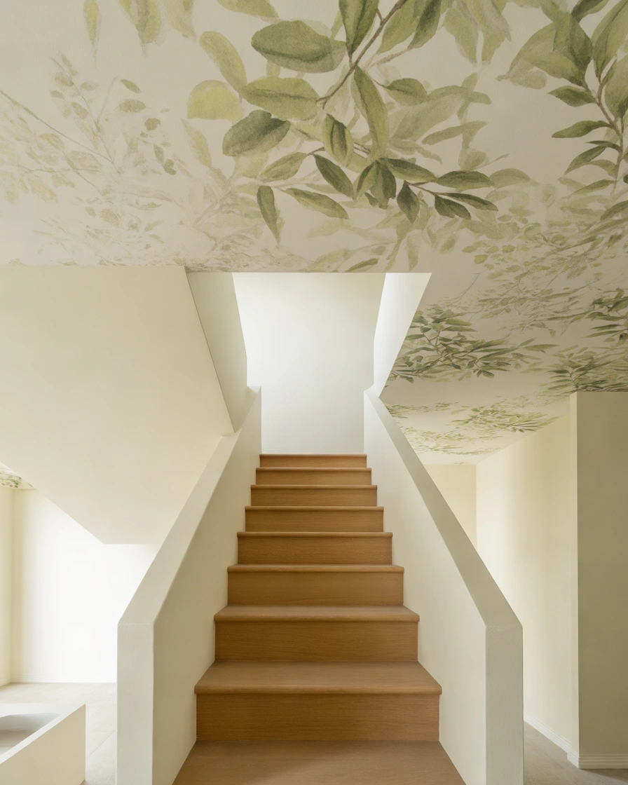Ceiling Wallpaper for a Creative Staircase