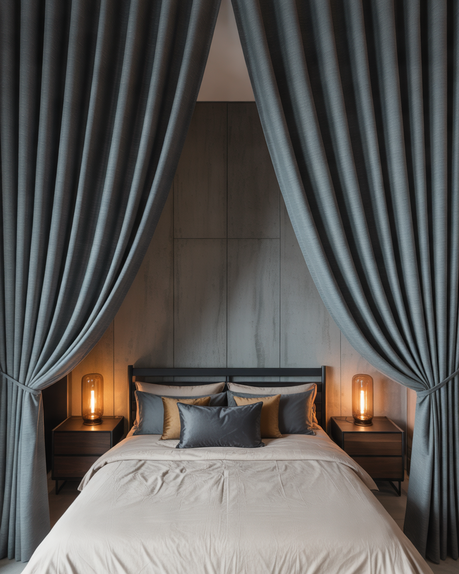 Charcoal-Gray-Blackout-Curtains-for-a-Modern-Masculine-Bedroom
