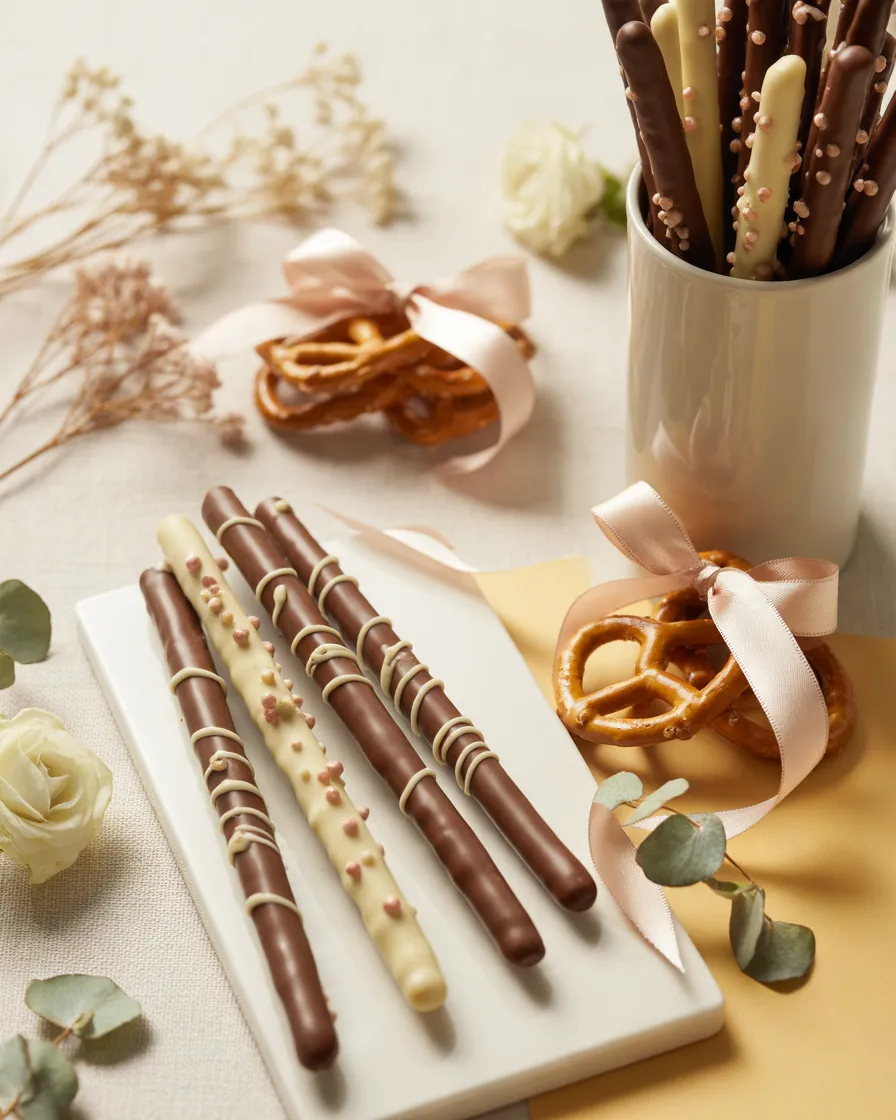 Chocolate-Dipped-Pretzels-With-Elegant-Wedding-Drizzles