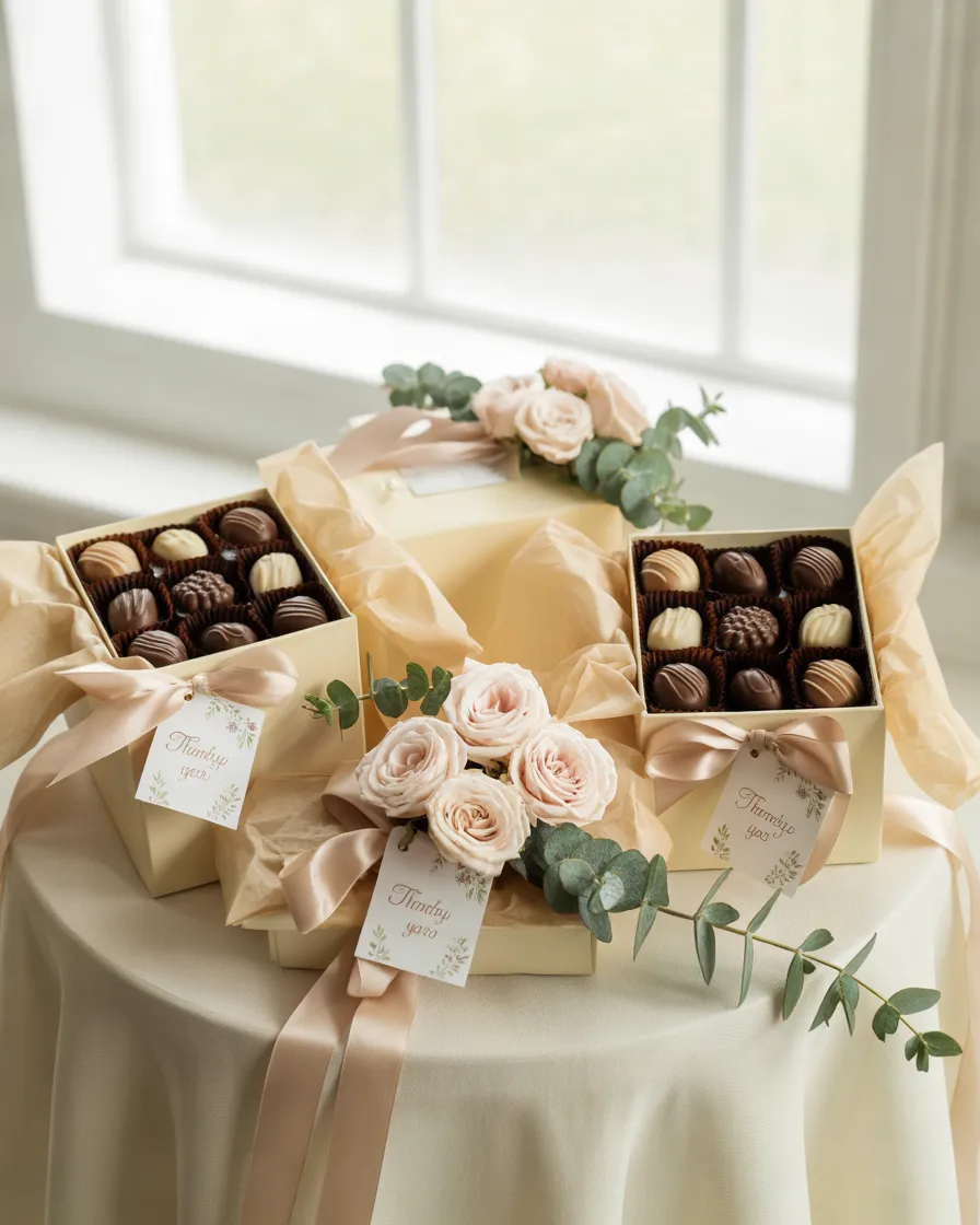 Chocolate-Wedding-Thank-You-Gifts-With-Floral-Packaging