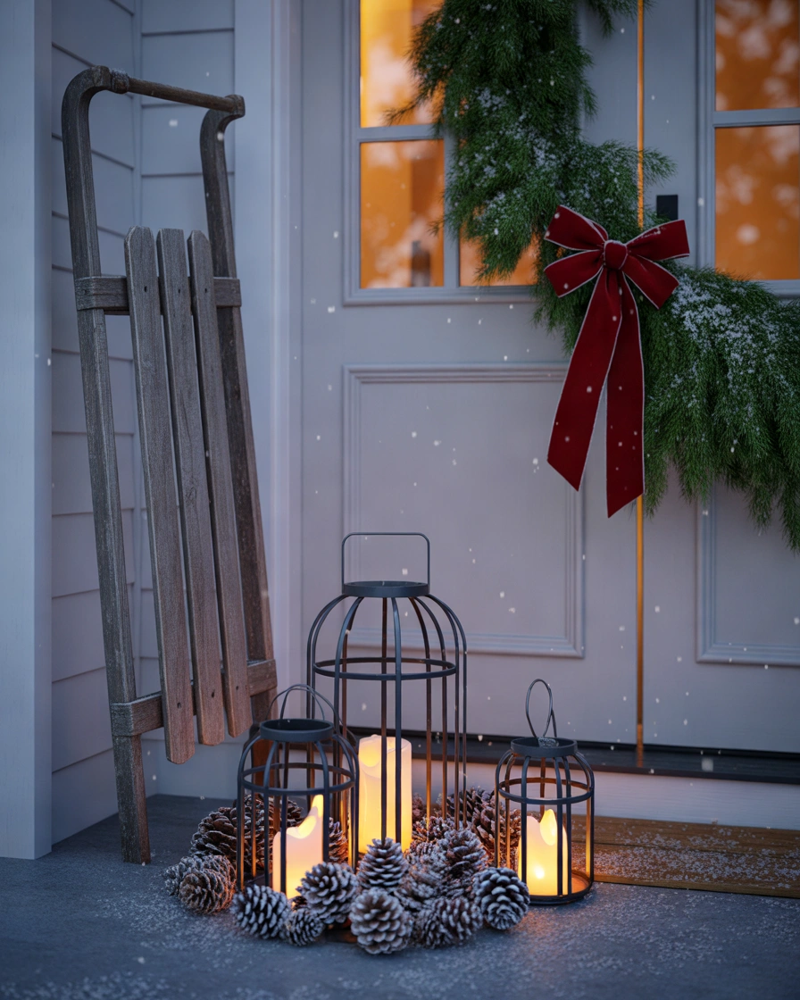 Christmas Sled Decoration with Lanterns
