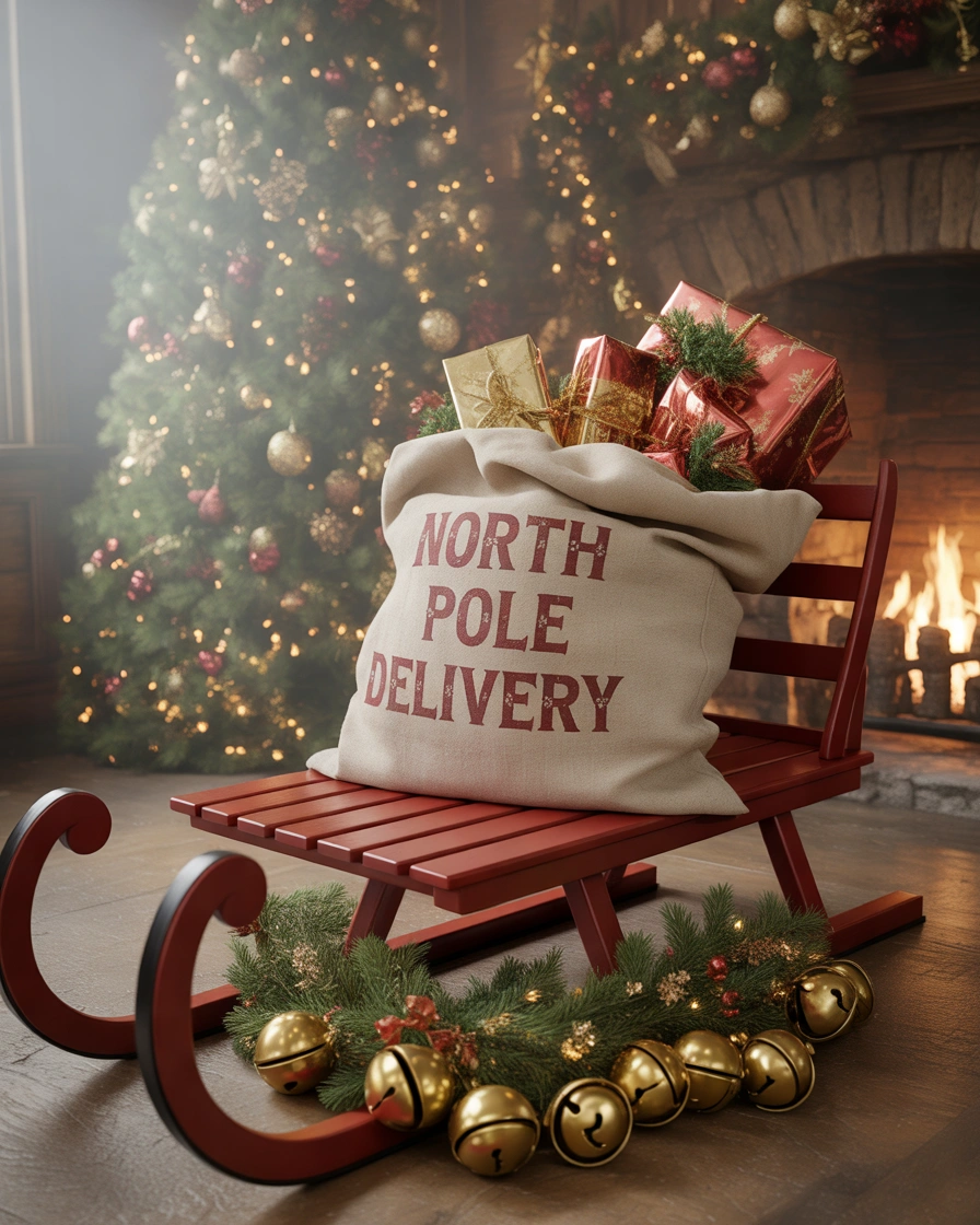 Christmas Sled with Santa Sack and Gifts
