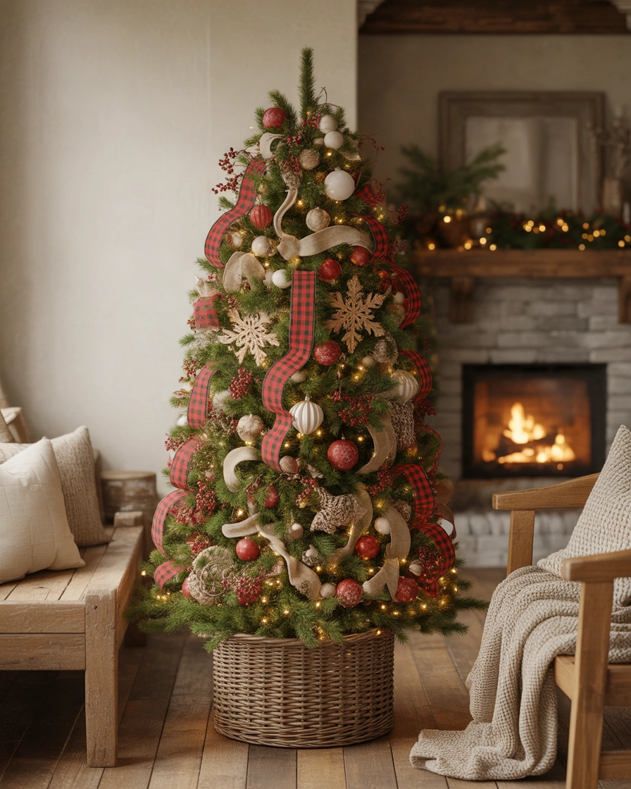 Classic Red and White Farmhouse Christmas Tree