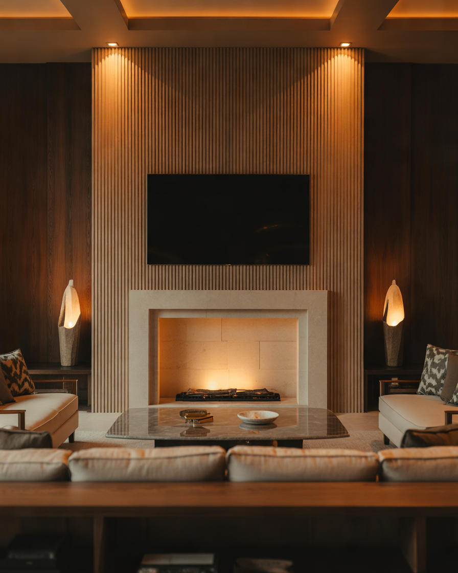 Combine-Wood-Panels-With-a-Fireplace-TV-Wall