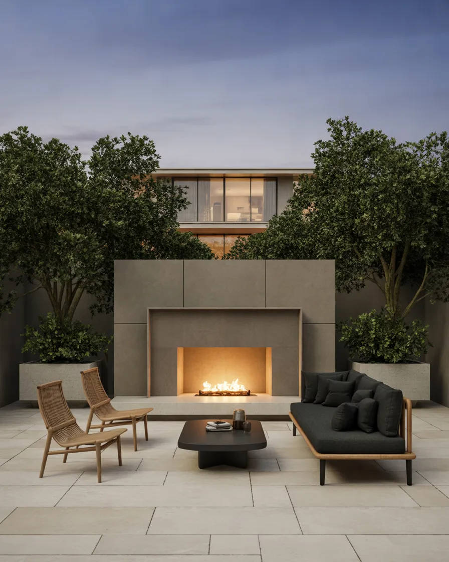 Contemporary-Concrete-Outdoor-Fireplace
