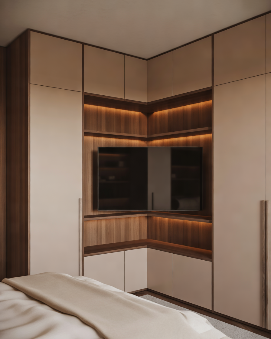 Corner-Wardrobe-Design-With-TV-Installation