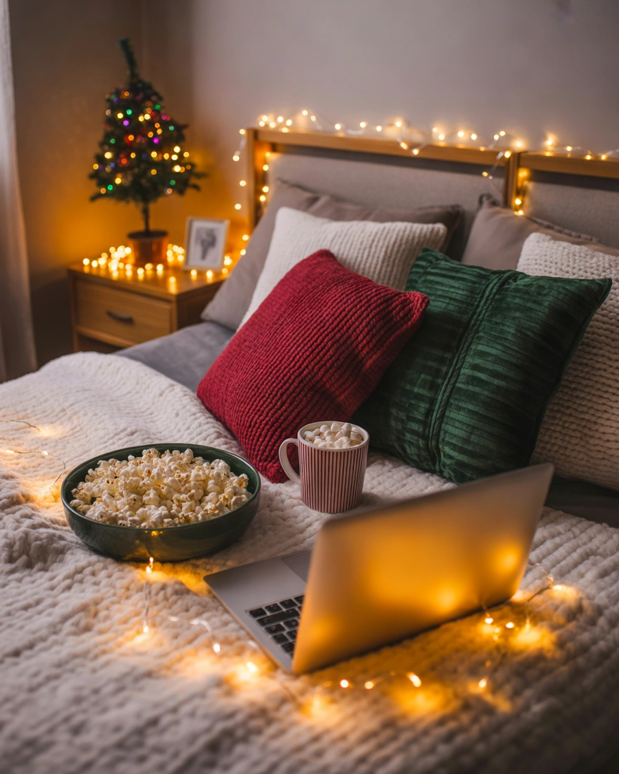 Create a Christmas Movie Night Bedroom Setup