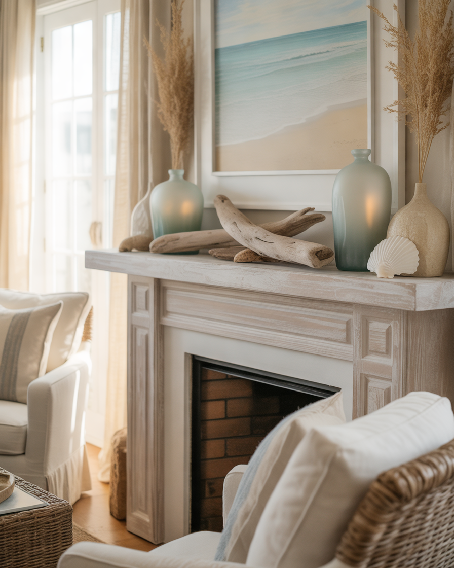 Create-a-Coastal-Inspired-Fireplace-Mantel-With-Light-and-Airy-Decor