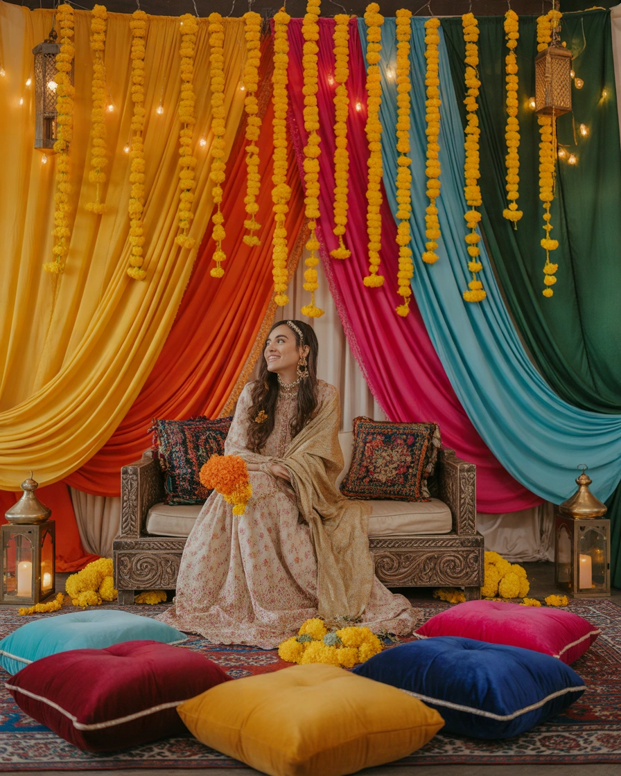 Create a Colorful Dholki Backdrop With Dupattas