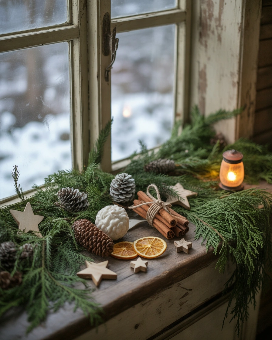 Create a Rustic Window Display With Pinecones and Greenery