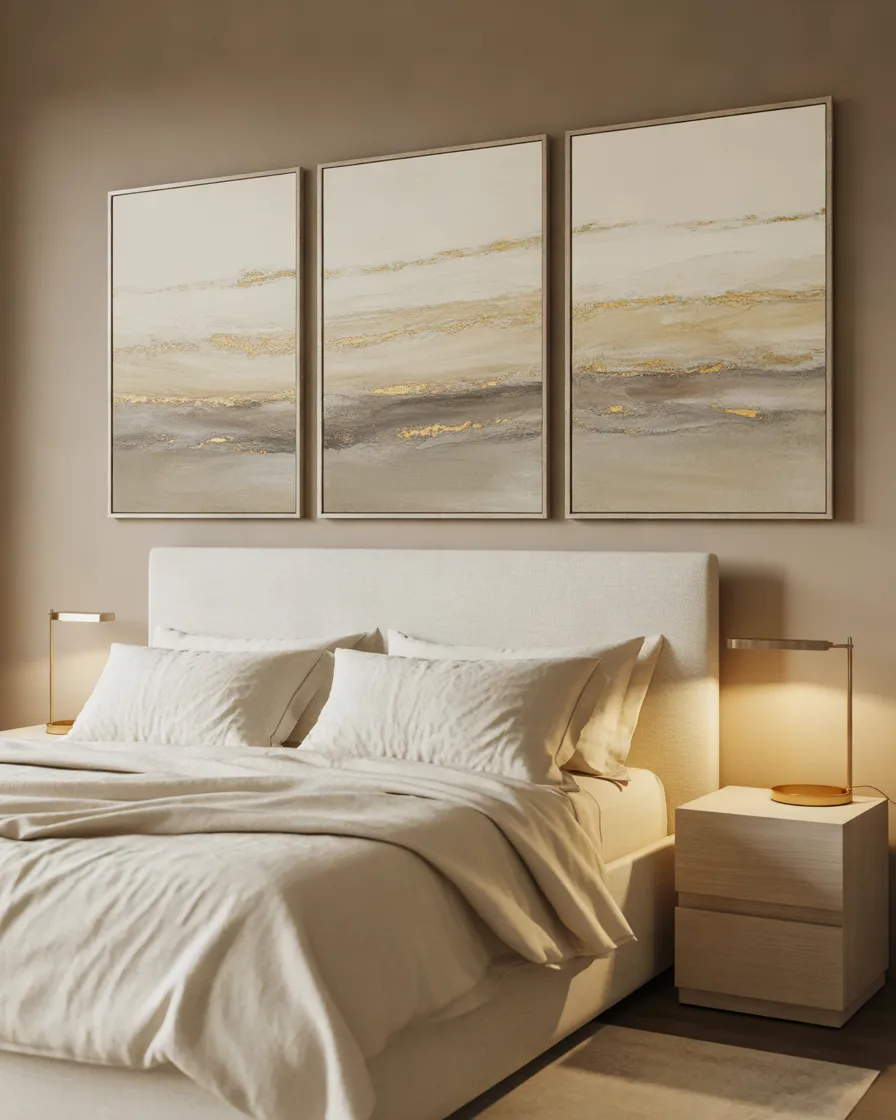 Decorate-Bedroom-Walls-with-Gold-Framed-Artwork