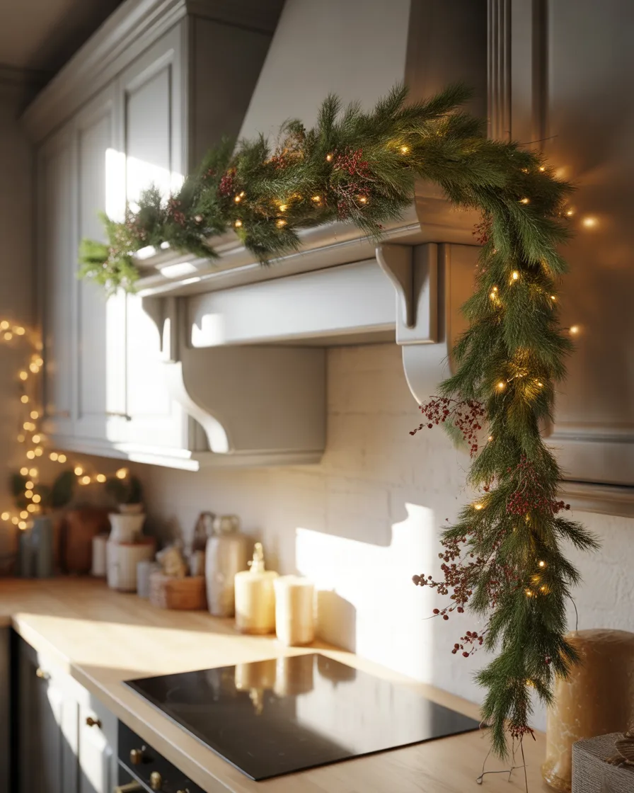 Decorate-Kitchen-Cabinets-With-Christmas-Garland