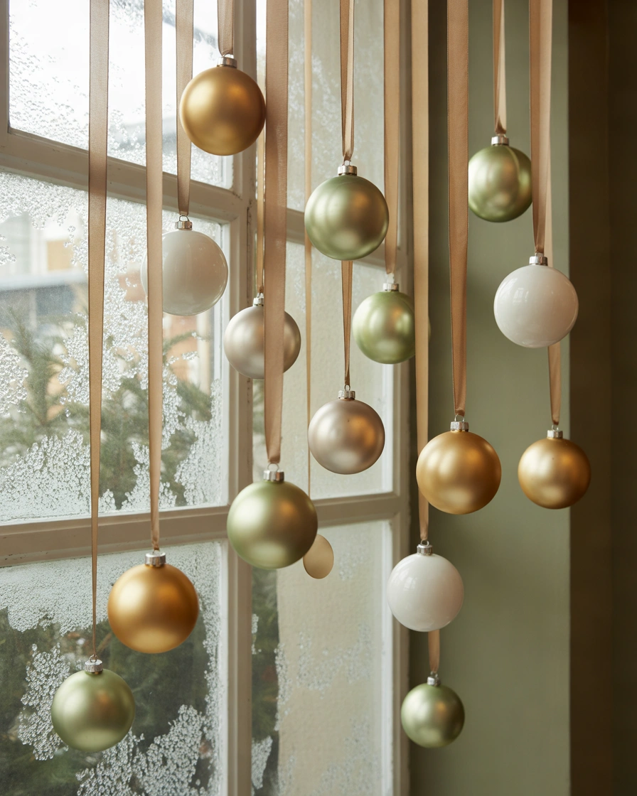 Decorate Windows With Hanging Christmas Ornaments