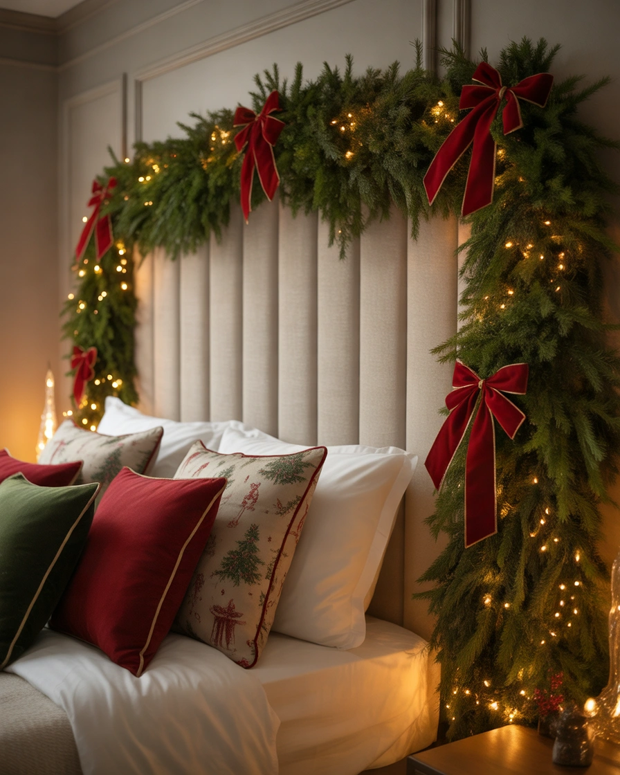 Decorate the Headboard With Christmas Garland