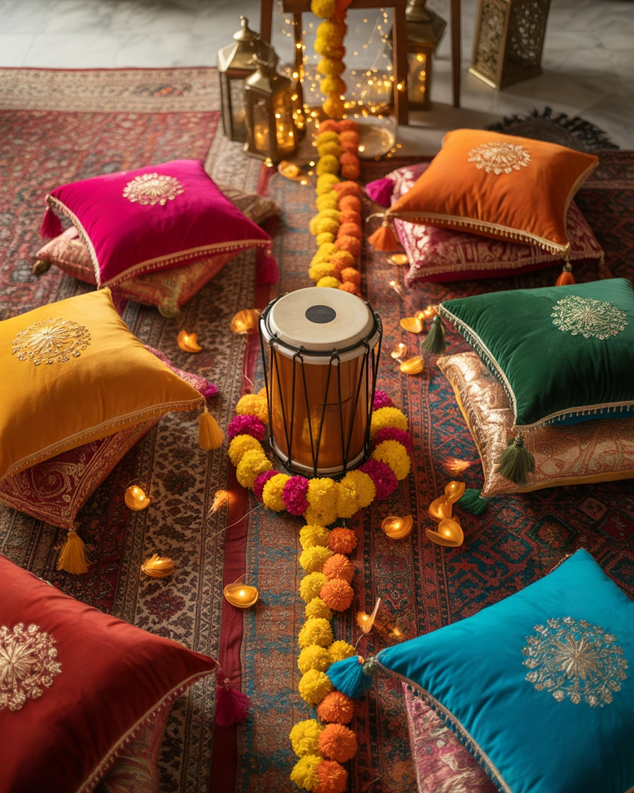Design a Cozy Floor Seating Area With Colorful Cushions