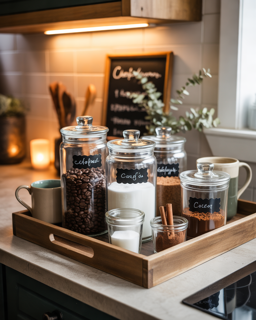 Dollar-Tree-Coffee-Bar-With-Glass-Jar-Organization