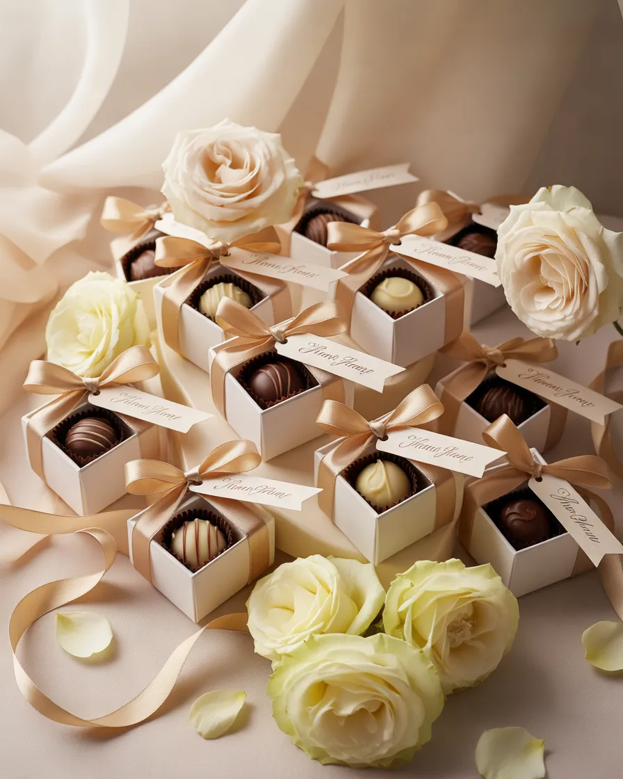 Elegant-Chocolate-Wedding-Favors-Wrapped-in-Gold-and-White