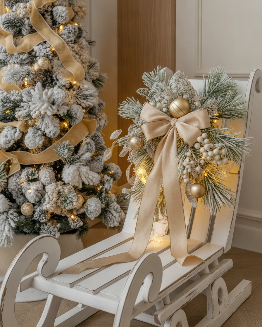 Elegant Gold and White Christmas Sled Decoration
