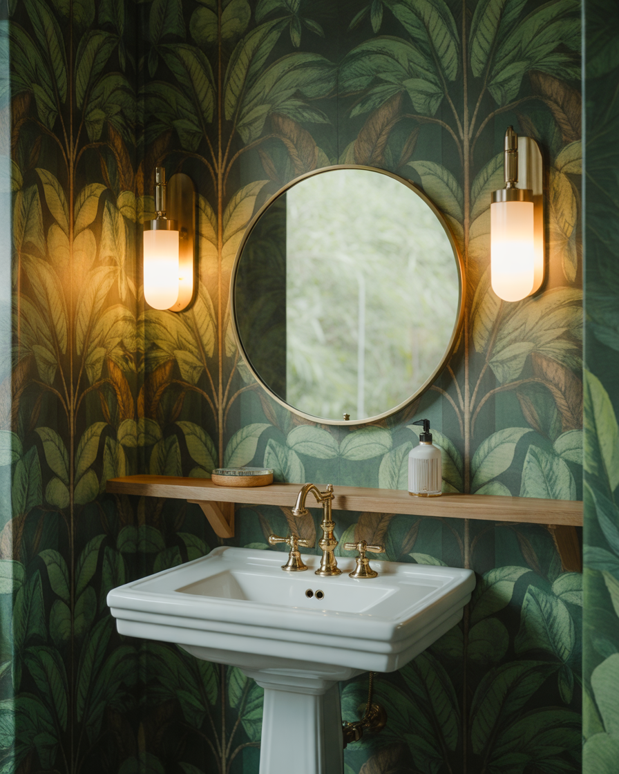 Emerald-Green-Botanical-Bathroom-Wallpaper