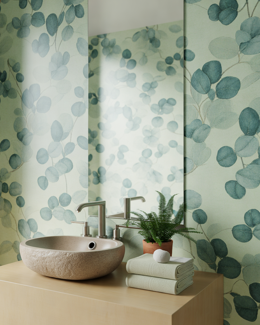 Eucalyptus-Green-Bathroom-Wallpaper