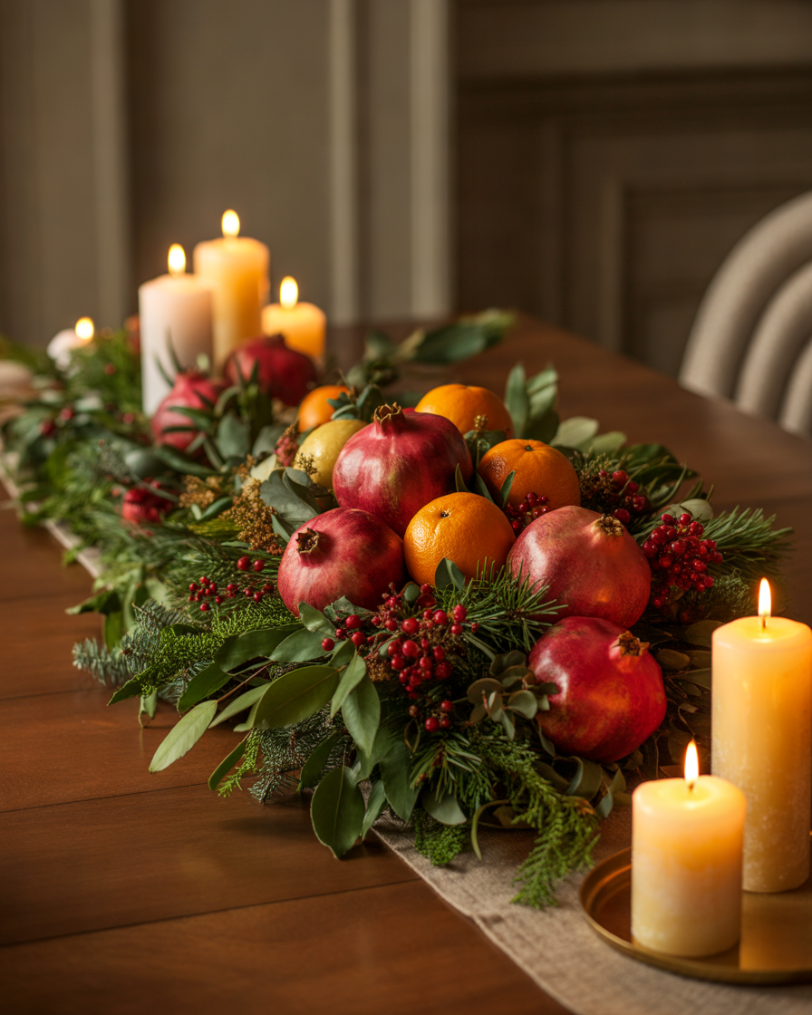 Farm-Fresh-Christmas-Fruit-and-Floral-Table-Arrangement